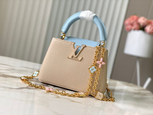 Louis Vuitton capucines mini 21 beige cloud blue taurillon leather gold hardware