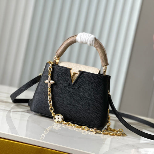 Louis Vuitton CAPUCINES MINI 21 IN BLACK MIX WHITE TAURILLON GOLD HARDWARE