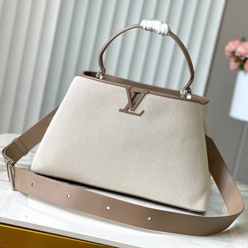 Louis Vuitton CAPUCINES GM 38CM BEIGE CANVAS BROWN CALFSKIN