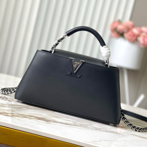 Louis Vuitton CAPUCINES EAST-WEST 30 IN BLACK SHEEPSKIN CRYSTAL AND SILVER HARDWARE