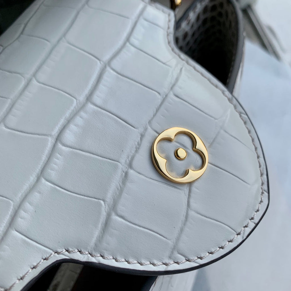 Louis Vuitton CAPUCINES BB 27 WHITE GREY TAURILLON GOLD HARDWARE