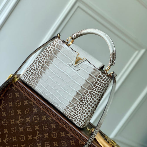 Louis Vuitton CAPUCINES BB 27 WHITE GREY TAURILLON GOLD HARDWARE