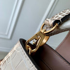 Louis Vuitton CAPUCINES MINI 21 WHITE GREY CROCODILE EMBOSSED CALFSKIN GOLD HARDWARE