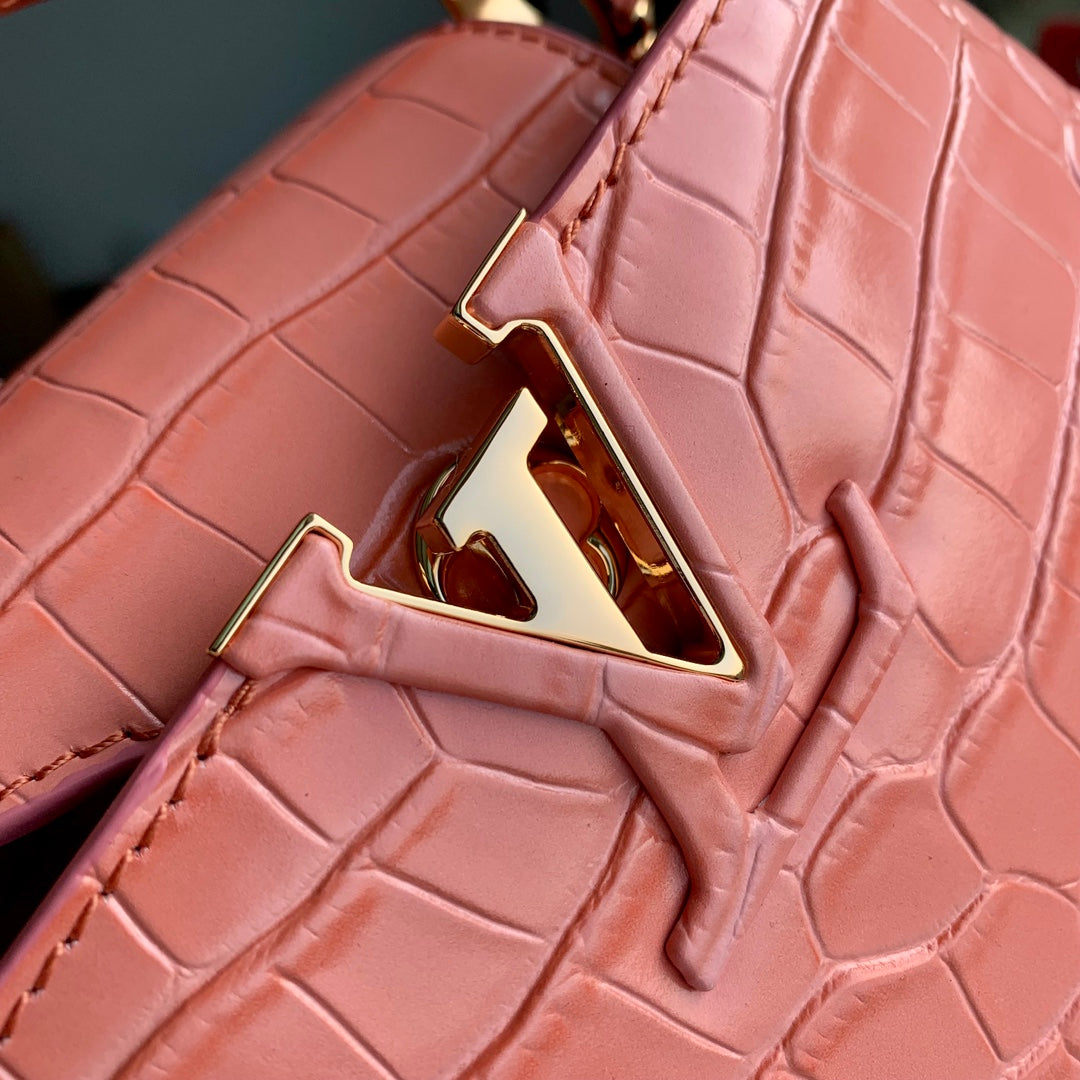 Louis Vuitton CAPUCINES MINI 21 PINK ORANGE CROCODILE EMBOSSED CALFSKIN GOLD HARDWARE