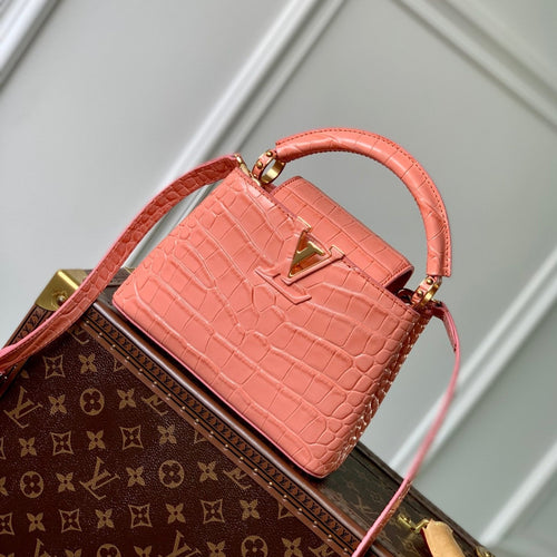 Louis Vuitton CAPUCINES MINI 21 PINK ORANGE CROCODILE EMBOSSED CALFSKIN GOLD HARDWARE