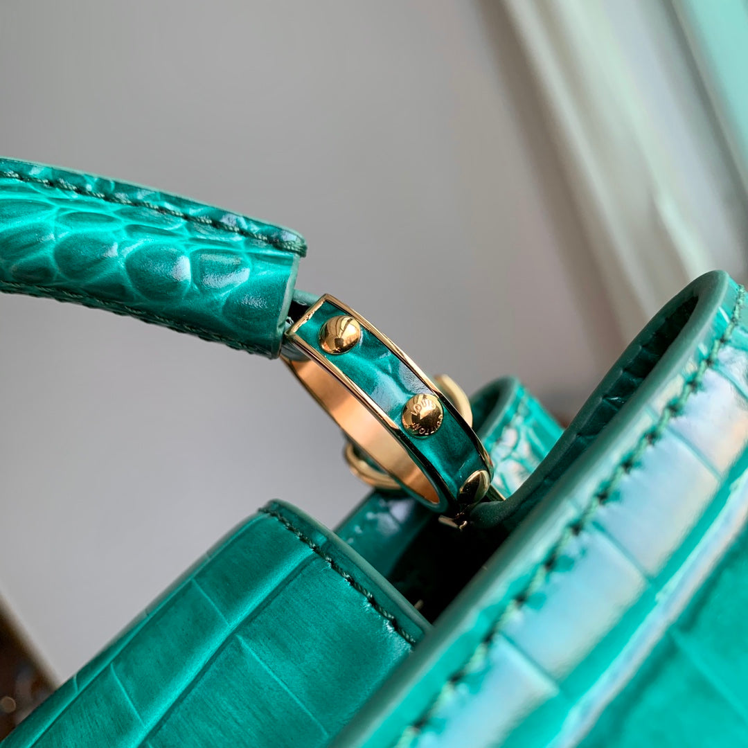 Louis Vuitton CAPUCINES MINI 21 GREEN CROCODILE EMBOSSED CALFSKIN GOLD HARDWARE
