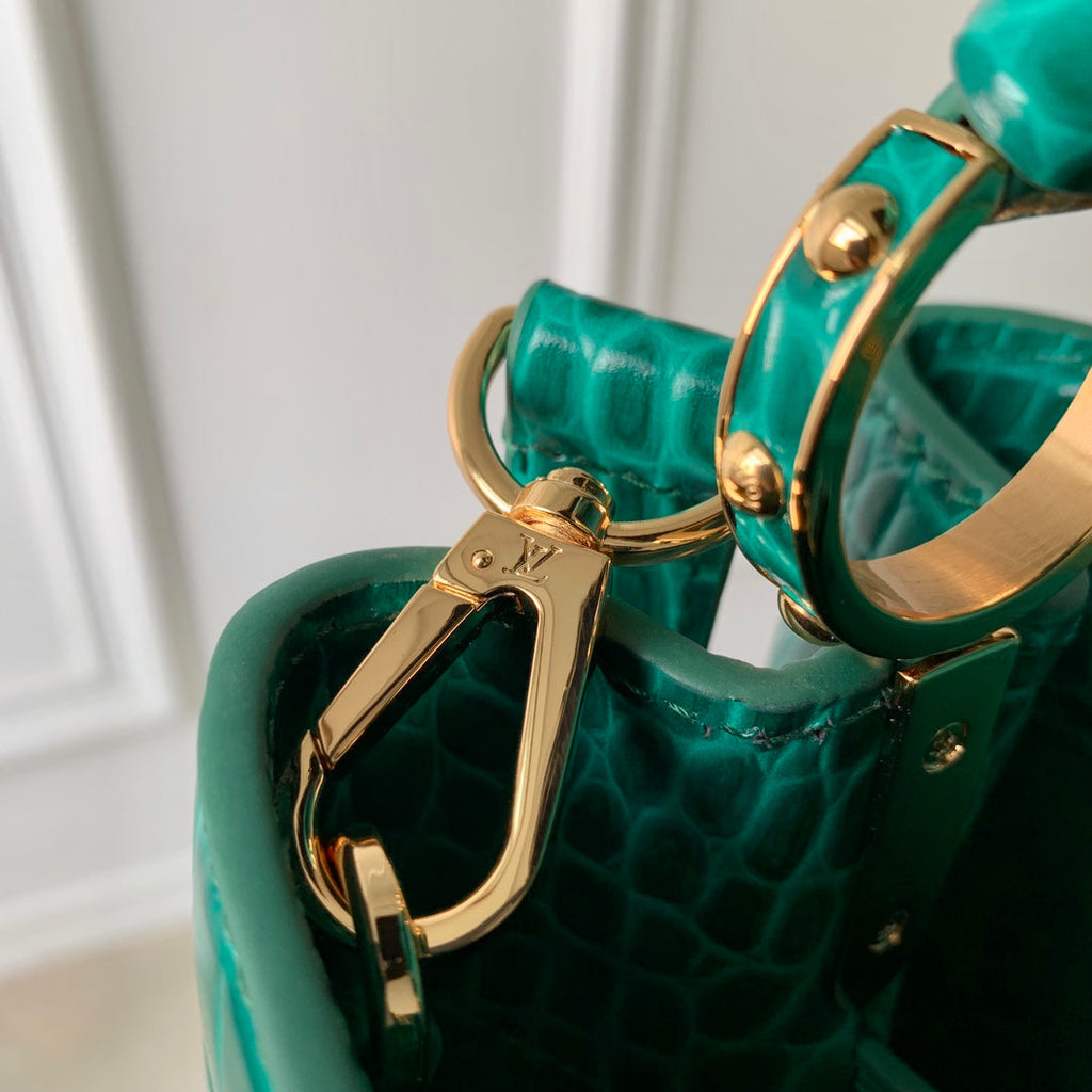 Louis Vuitton CAPUCINES MINI 21 GREEN CROCODILE EMBOSSED CALFSKIN GOLD HARDWARE