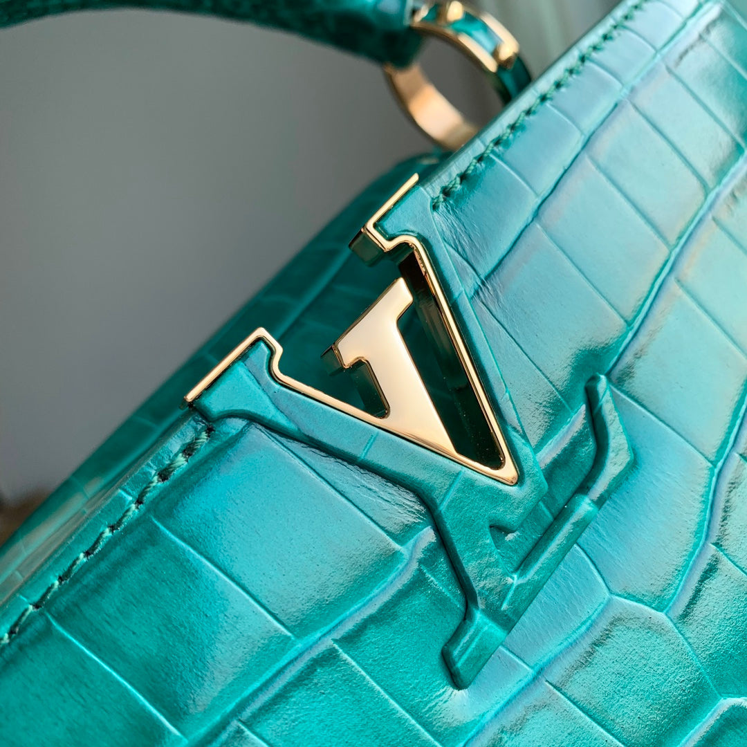 Louis Vuitton CAPUCINES MINI 21 GREEN CROCODILE EMBOSSED CALFSKIN GOLD HARDWARE
