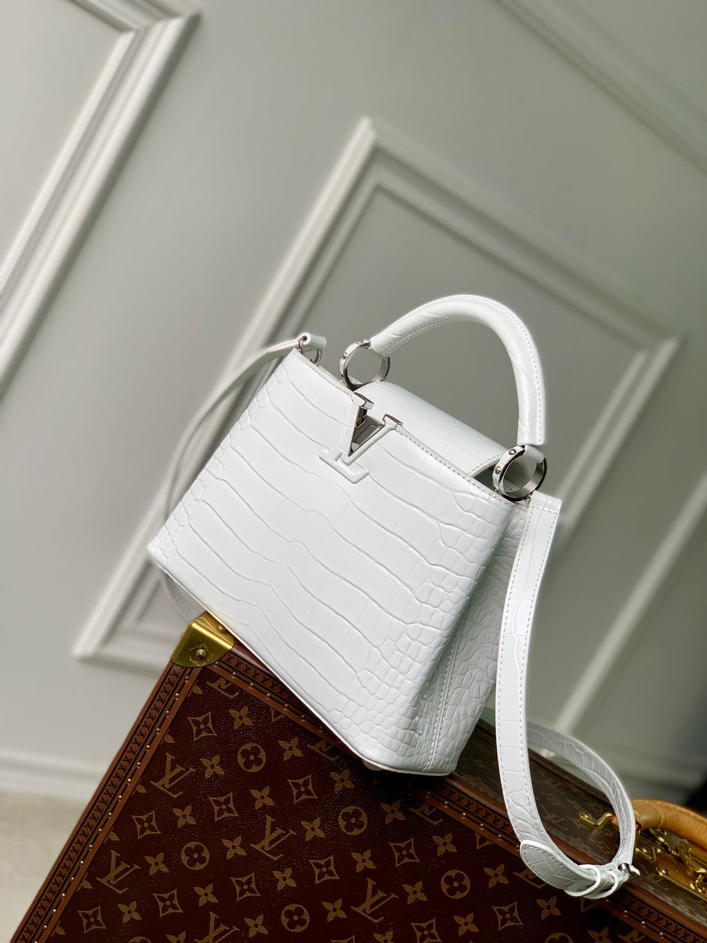 Louis Vuitton CAPUCINES BB 27 WHITE TAURILLON SILVER HARDWARE