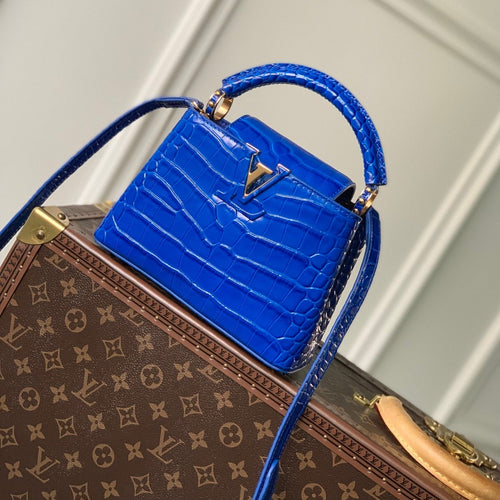 Louis Vuitton CAPUCINES MINI 21 COBALT BLUE CROCODILE EMBOSSED CALFSKIN GOLD HARDWARE