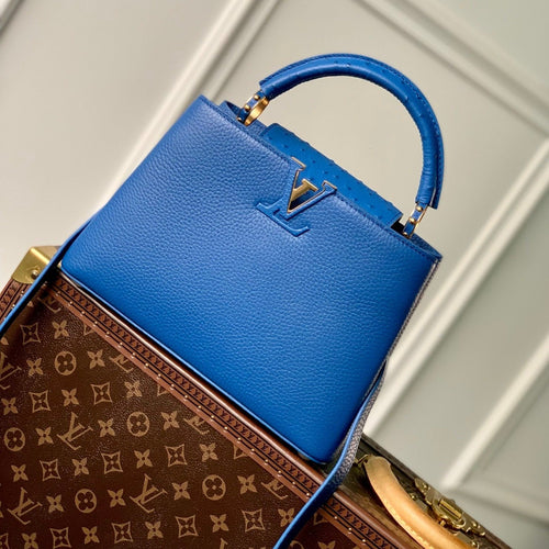 Louis Vuitton CAPUCINES BB 27 COBALT BLUE TAURILLON MOP GOLD HARDWARE