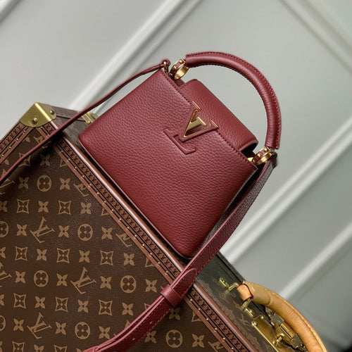 Louis Vuitton CAPUCINES MINI 21 BURGUNDY TAURILLON GOLD HARDWARE