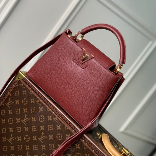 Louis Vuitton CAPUCINES BB 27 BURGUNDY TAURILLON MOP GOLD HARDWARE