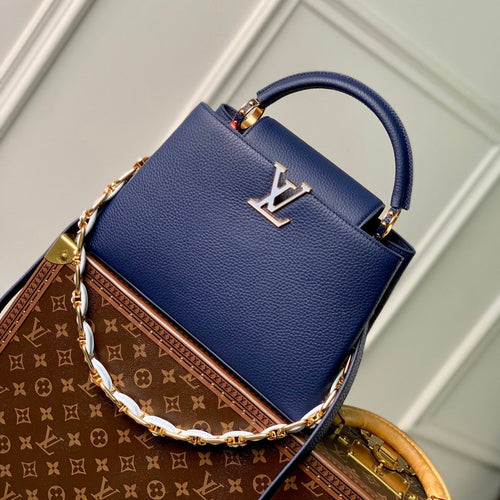 Louis Vuitton capucines mm 31.5 dark blue taurillon leather gold hardware