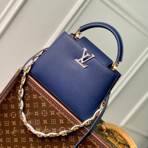 Louis Vuitton CAPUCINES BB 27 DARK BLUE TAURILLON MOP GOLD HARDWARE