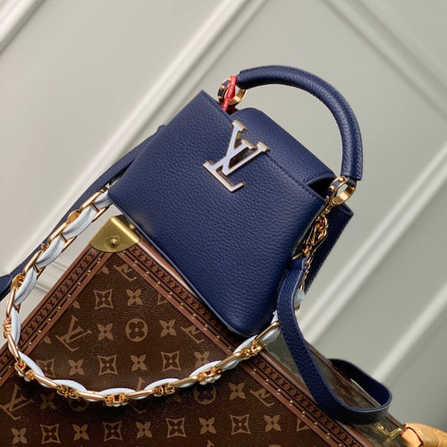 Louis Vuitton CAPUCINES MINI 21 DARK BLUE TAURILLON GOLD HARDWARE