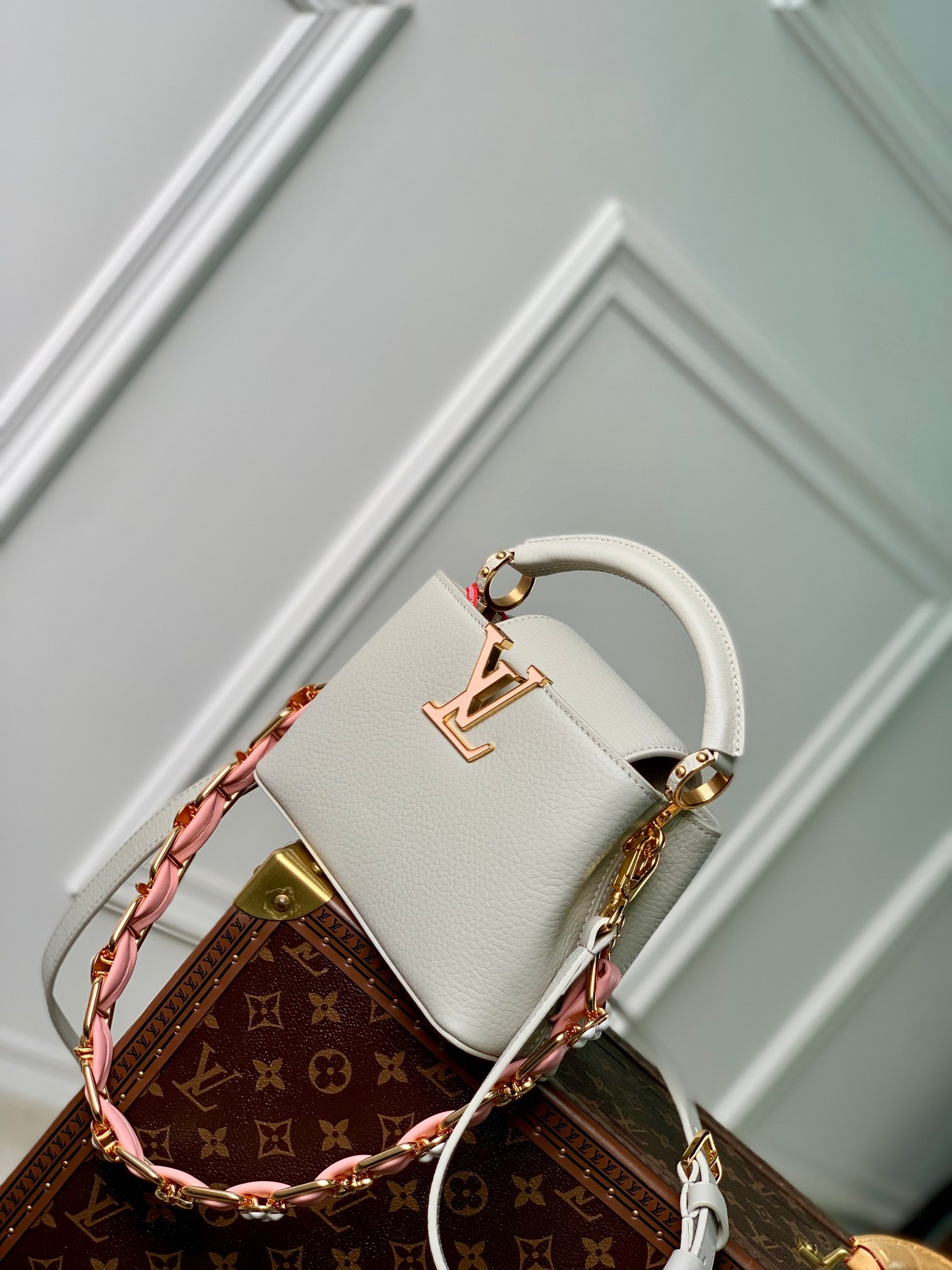 Louis Vuitton CAPUCINES MINI 21 ROCK GREY TAURILLON GOLD HARDWARE