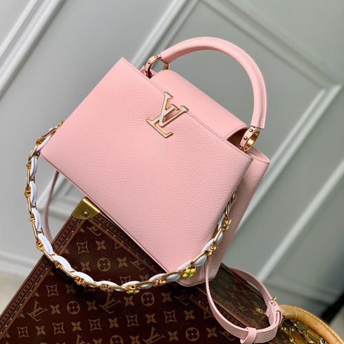 Louis Vuitton capucines mm 31.5 pink taurillon leather mop gold hardware
