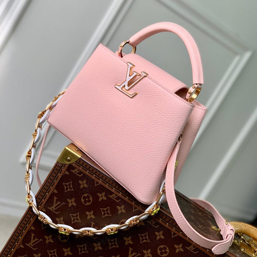 Louis Vuitton CAPUCINES BB 27 PINK TAURILLON TURQUOISE MOP GOLD HARDWARE