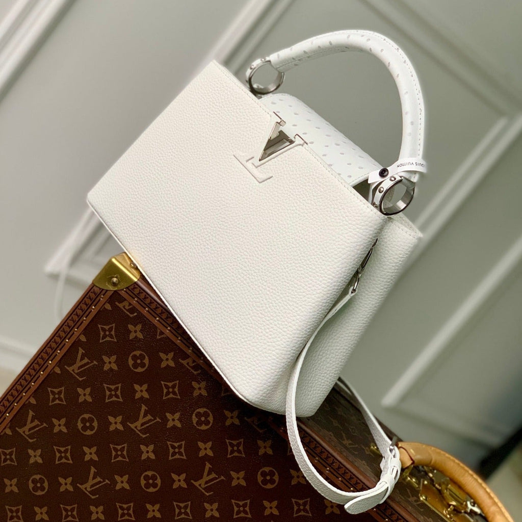 Louis Vuitton capucines mm 31.5 white taurillon leather silver hardware