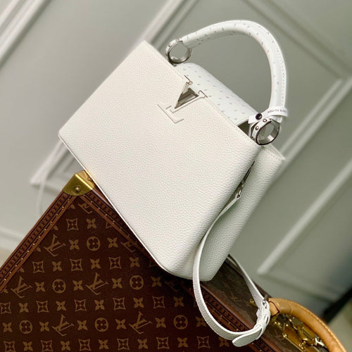 Louis Vuitton capucines mm 31.5 white taurillon leather silver hardware