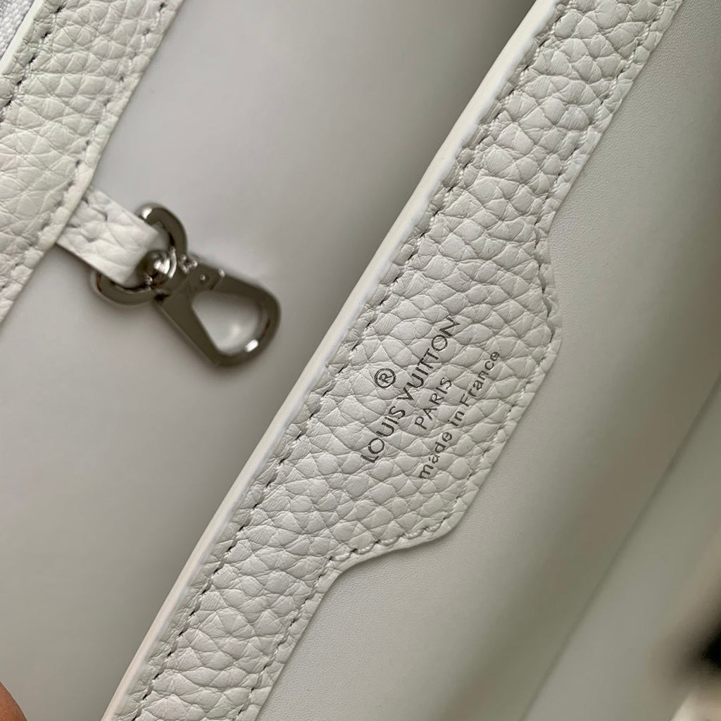 Louis Vuitton capucines mm 31.5 white taurillon leather silver hardware