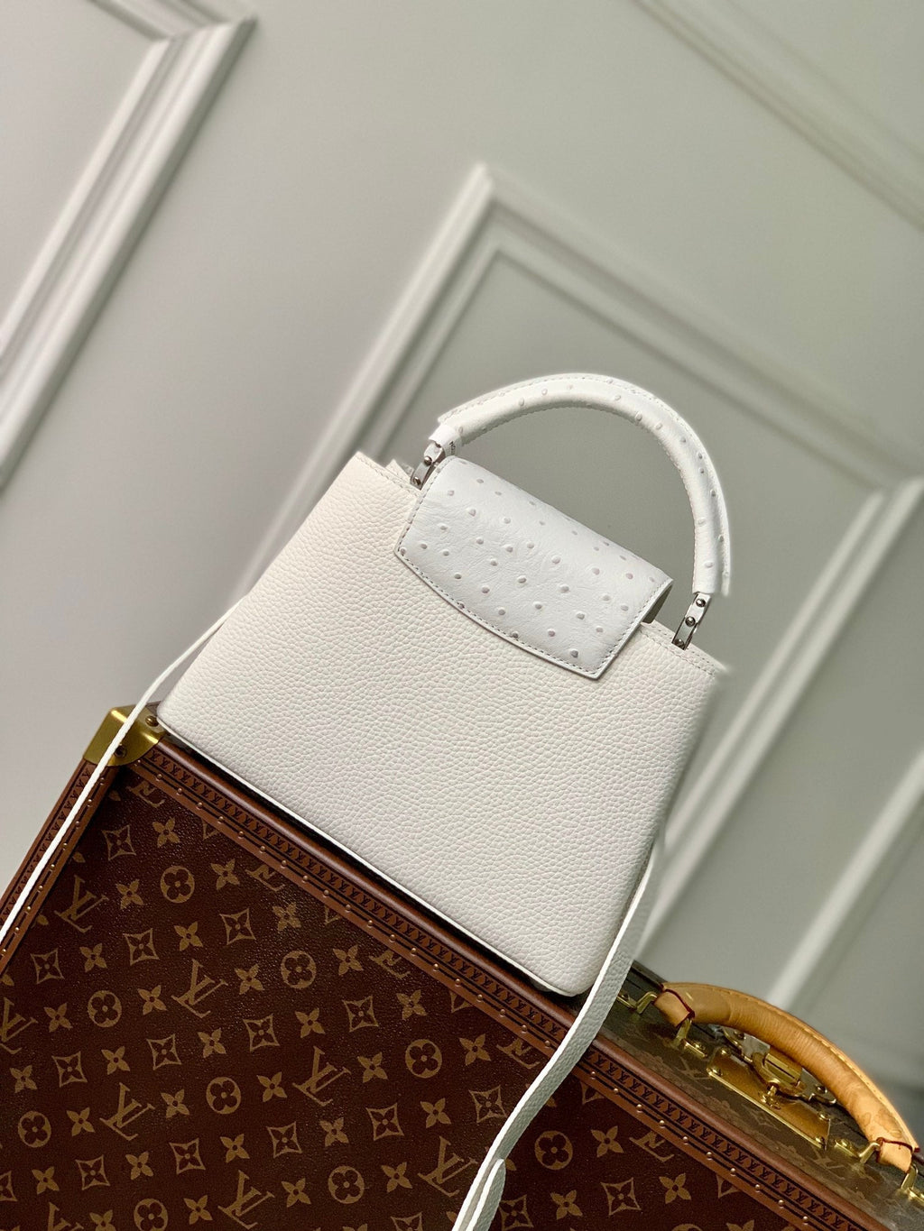 Louis Vuitton CAPUCINES BB 27 WHITE TAURILLON TURQUOISE SILVER HARDWARE