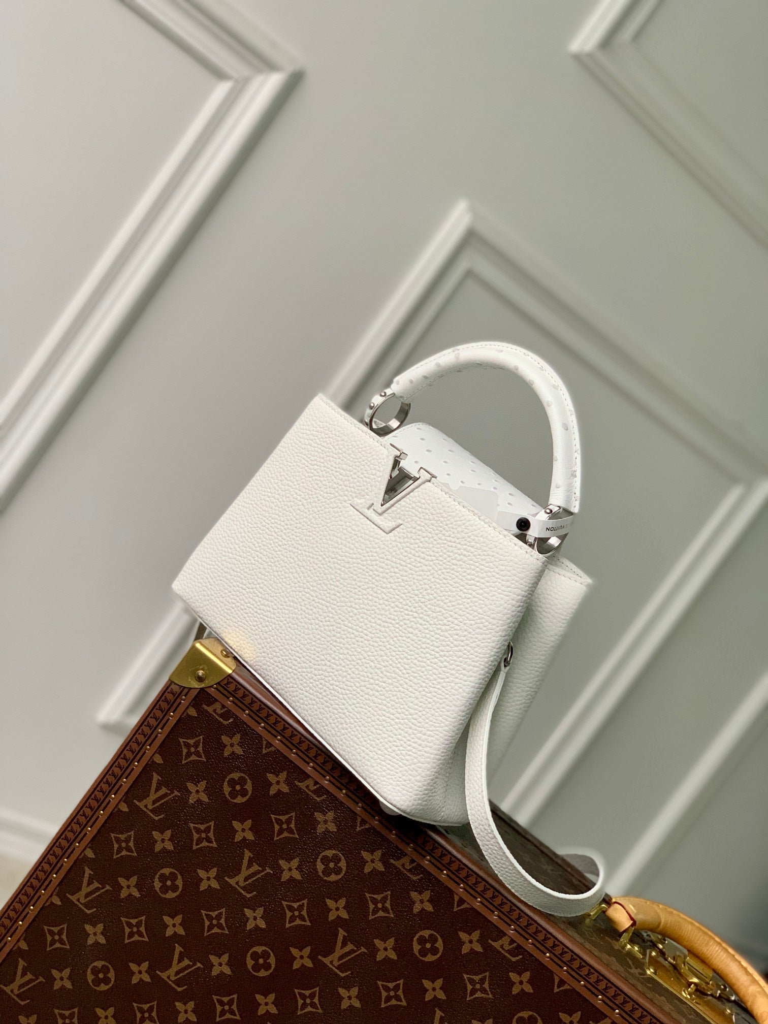 Louis Vuitton CAPUCINES BB 27 WHITE TAURILLON TURQUOISE SILVER HARDWARE