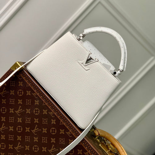 Louis Vuitton CAPUCINES BB 27 WHITE TAURILLON TURQUOISE SILVER HARDWARE