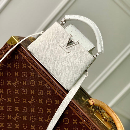 Louis Vuitton CAPUCINES MINI 21 WHITE TAURILLON SILVER HARDWARE