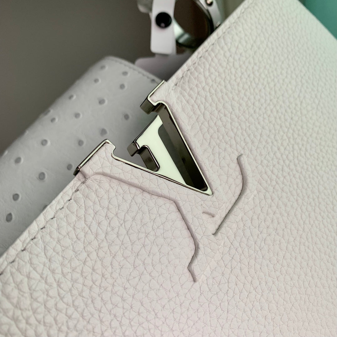 Louis Vuitton CAPUCINES MINI 21 WHITE TAURILLON SILVER HARDWARE