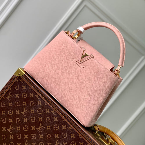 Louis Vuitton capucines mm 31.5 rose pink taurillon leather gold hardware