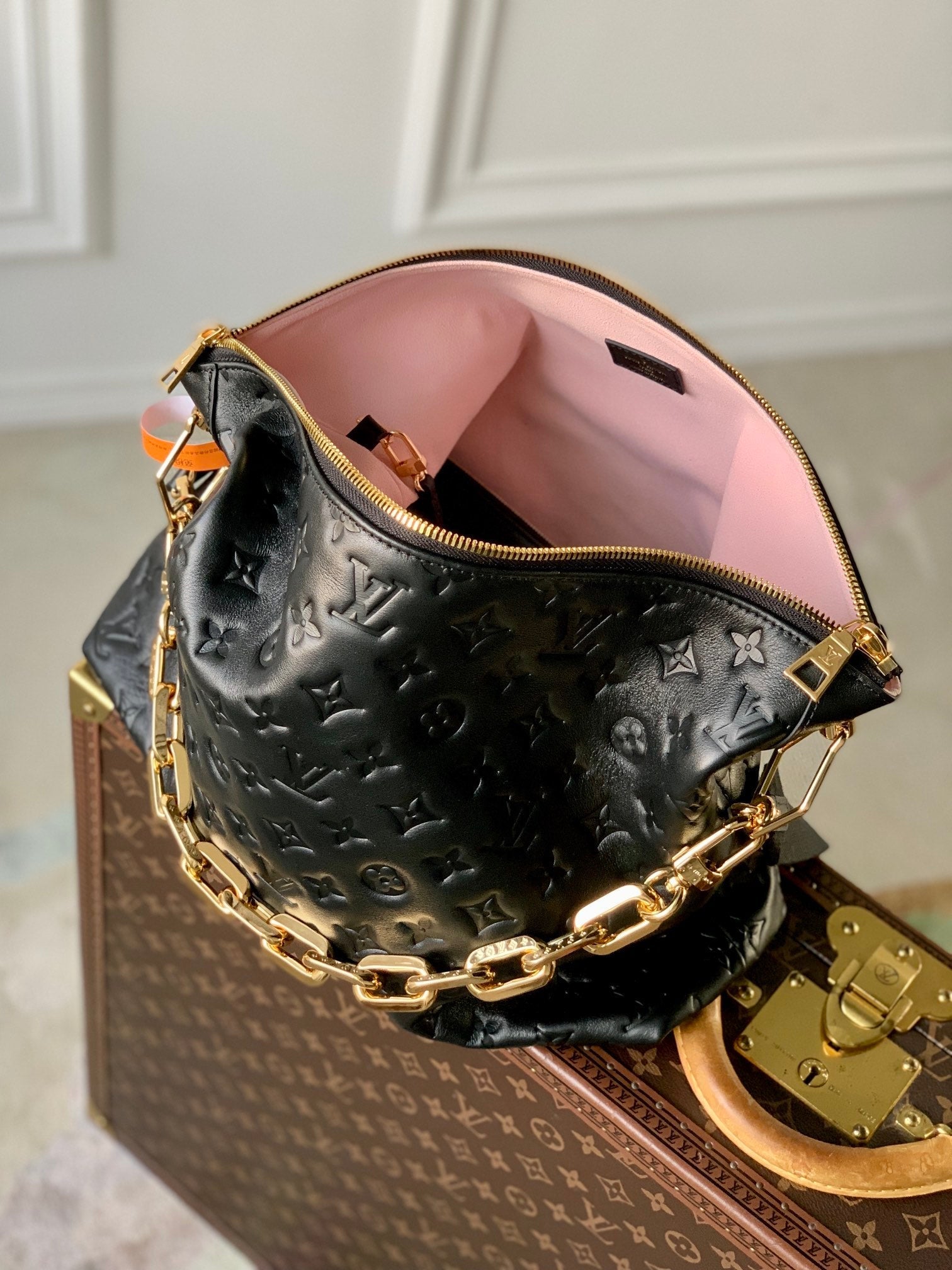 Louis Vuitton COUSSIN MM 38 IN BLACK MONOGRAM EMBOSSED CALFSKIN GOLD HARDWARE