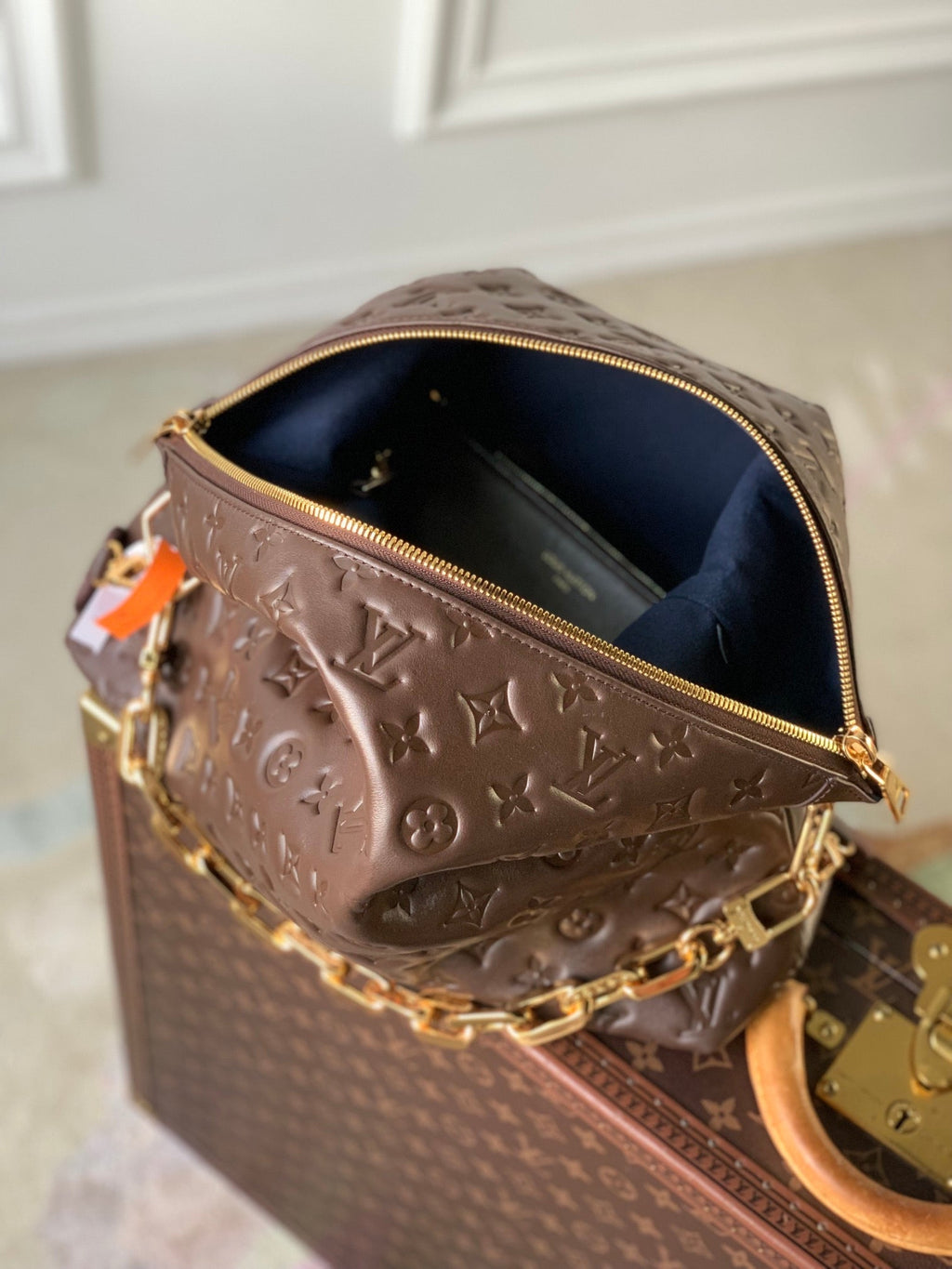 Louis Vuitton COUSSIN MM 38 IN CHOCOLATE MONOGRAM EMBOSSED CALFSKIN GOLD HARDWARE