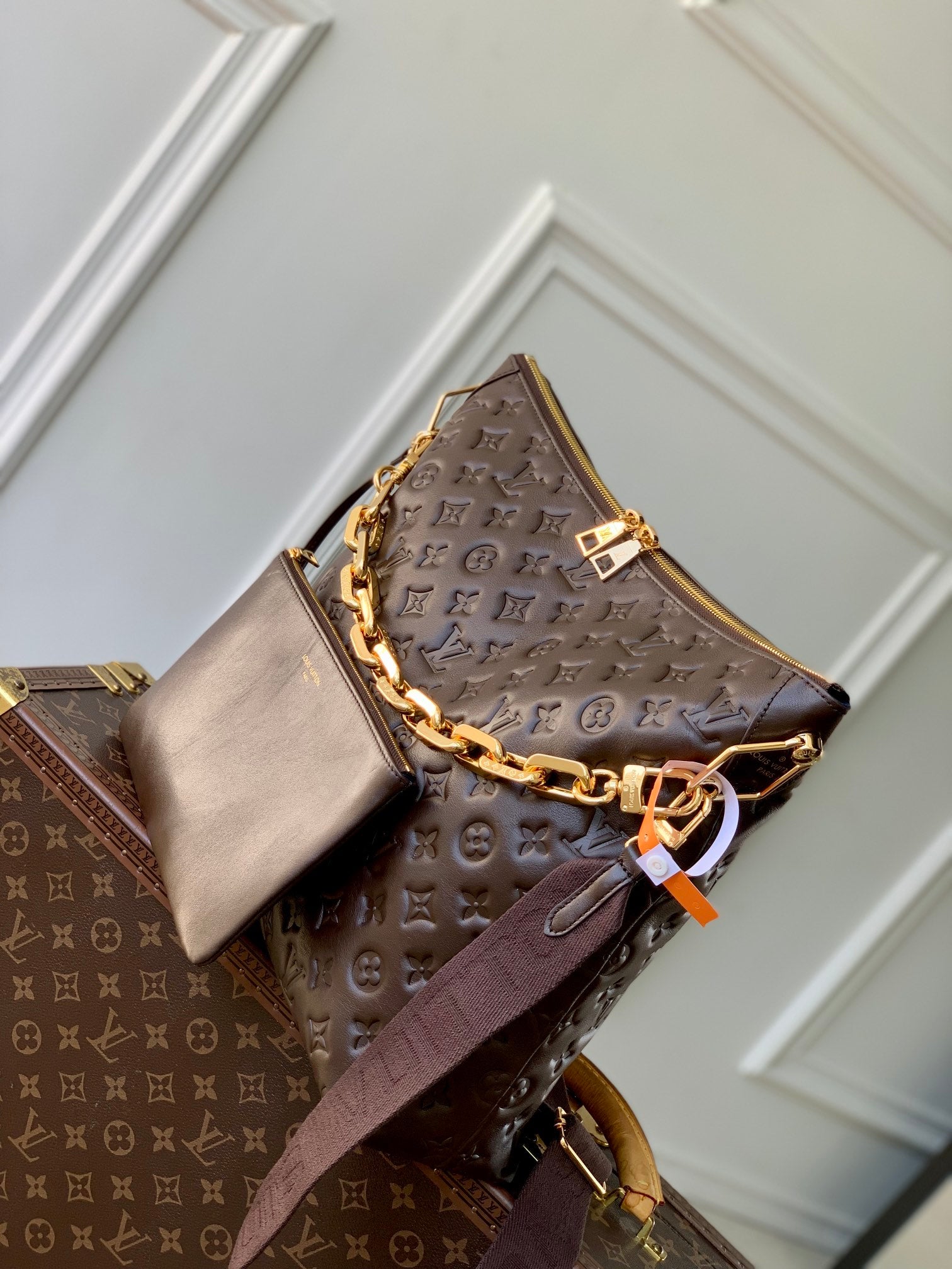 Louis Vuitton COUSSIN MM 38 IN CHOCOLATE MONOGRAM EMBOSSED CALFSKIN GOLD HARDWARE