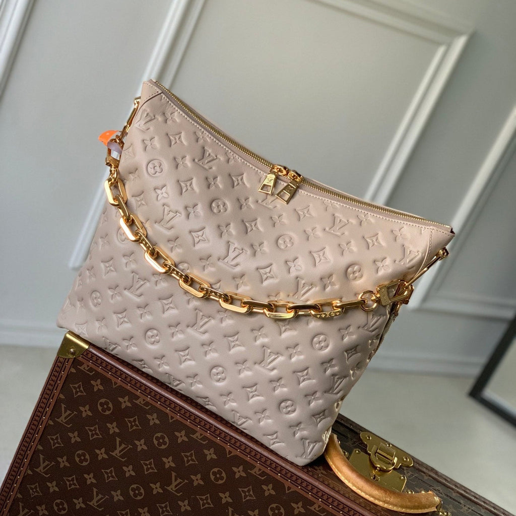 Louis Vuitton COUSSIN MM 38 IN BEIGE MONOGRAM EMBOSSED CALFSKIN GOLD HARDWARE