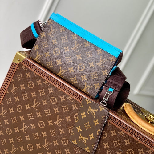 Louis Vuitton GASTON WEARABLE WALLET 18 IN BROWN MONOGRAM CANVAS MIX SKY CALFSKIN