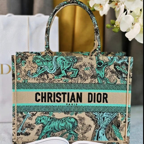 DIOR medium  DIORiviera book tote 36 tiffany blue tiger embroidery canvas