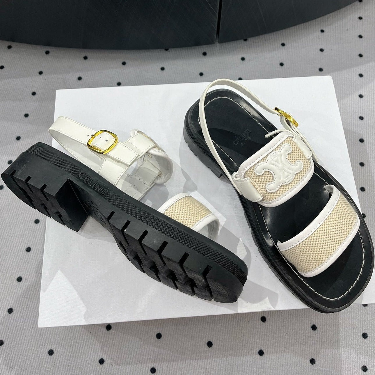 Celine SANDALS FLAT SHOES WHITE CREAM