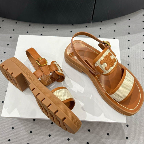Celine SANDALS FLAT SHOES WHITE CARAMEL BROWN