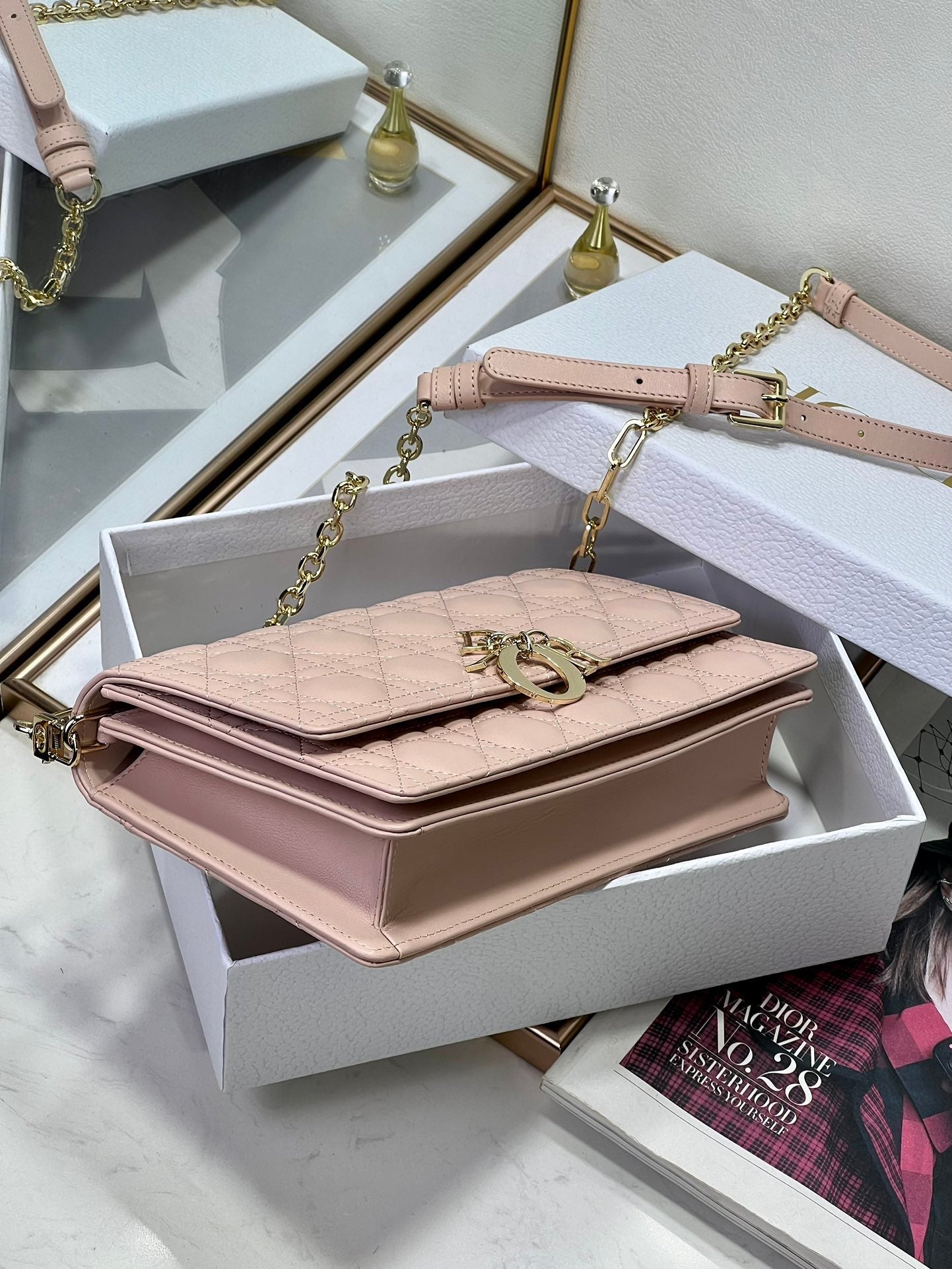DIOR MY 24 TOP HANDLE BAG PASTEL PINK LAMBSKIN