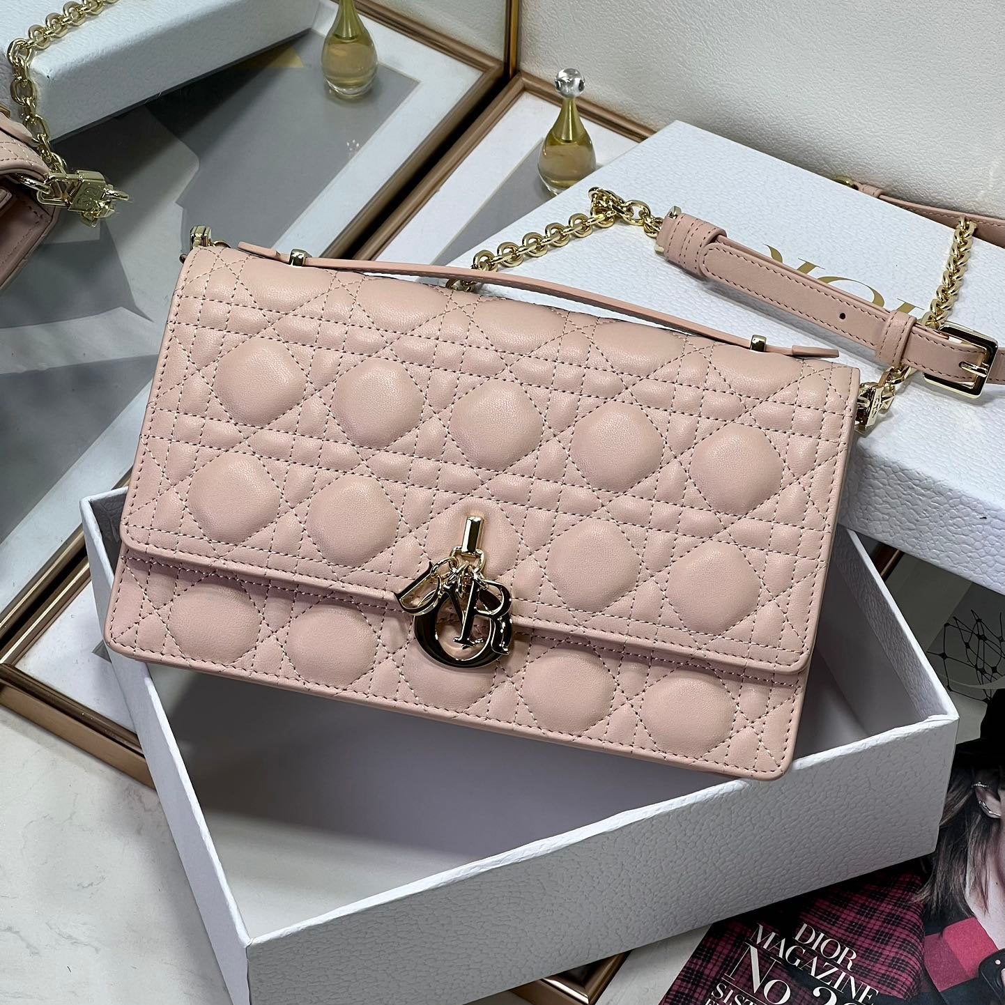 DIOR MY 24 TOP HANDLE BAG PASTEL PINK LAMBSKIN