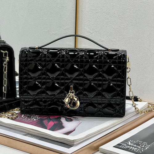 DIOR MY 24 TOP HANDLE BAG BLACK PATENT LAMBSKIN