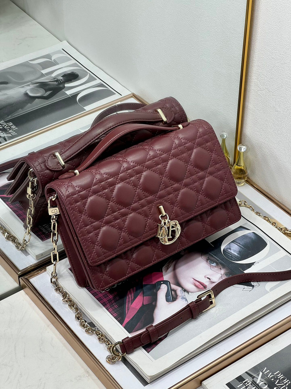 DIOR MY 24 TOP HANDLE BAG BURGUNDY LAMBSKIN
