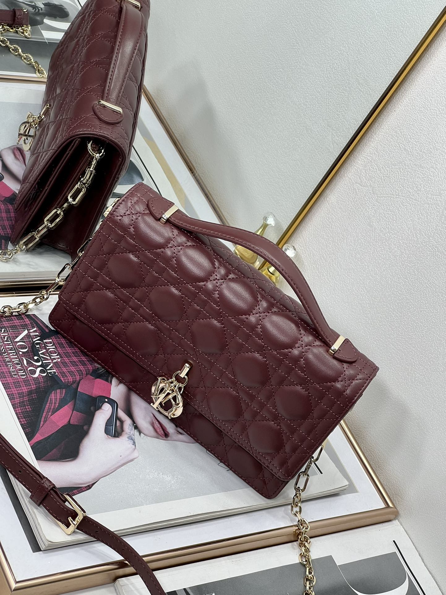 DIOR MY 24 TOP HANDLE BAG BURGUNDY LAMBSKIN