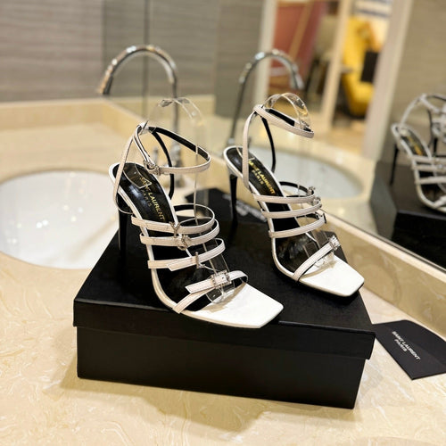 Saint Laurent SL JERRY HEELED SANDALS WHITE SATIN