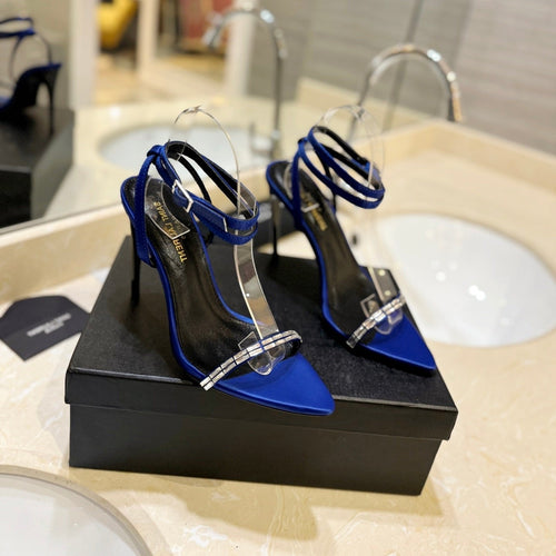 Saint Laurent SL RHINESTONE HEELED SANDALS COBALT SATIN