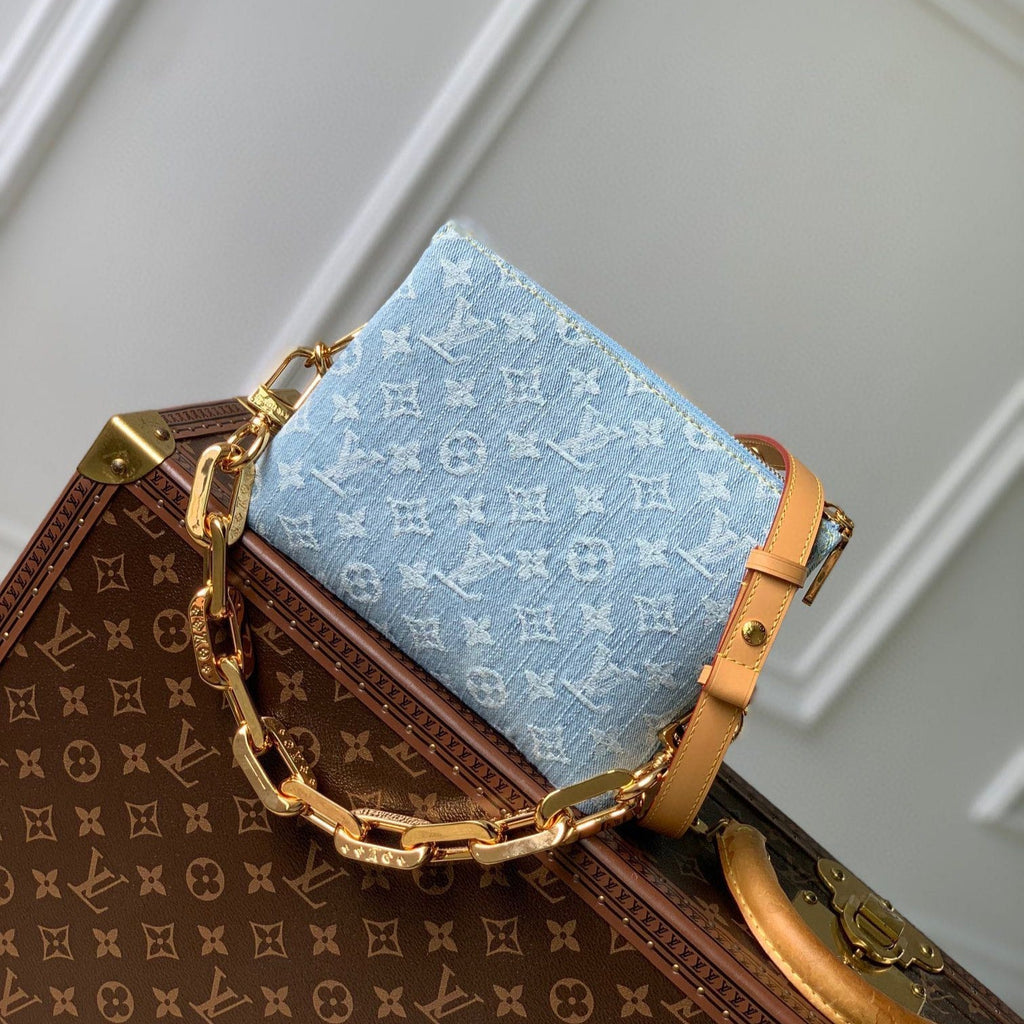 Louis Vuitton COUSSIN BB 21 IN LIGHT BLUE MONOGRAM DENIM GOLD CHAIN
