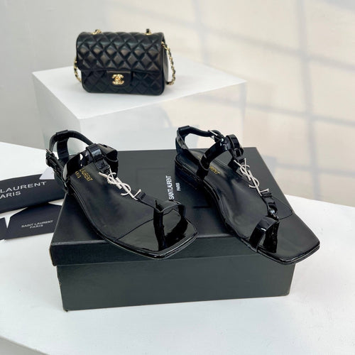 Saint Laurent SL CASSANDRA ONE SANDAL FLAT BLACK CALFSKIN