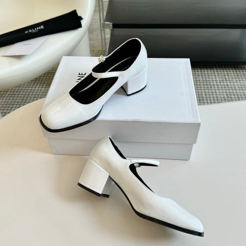 Celine WOMEN'S HIGH HEELS WITH ROUND TOE WHITE SPECIFIC COWHIDE